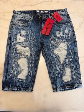 Men's Distressed Blue Denim Jean Shorts
